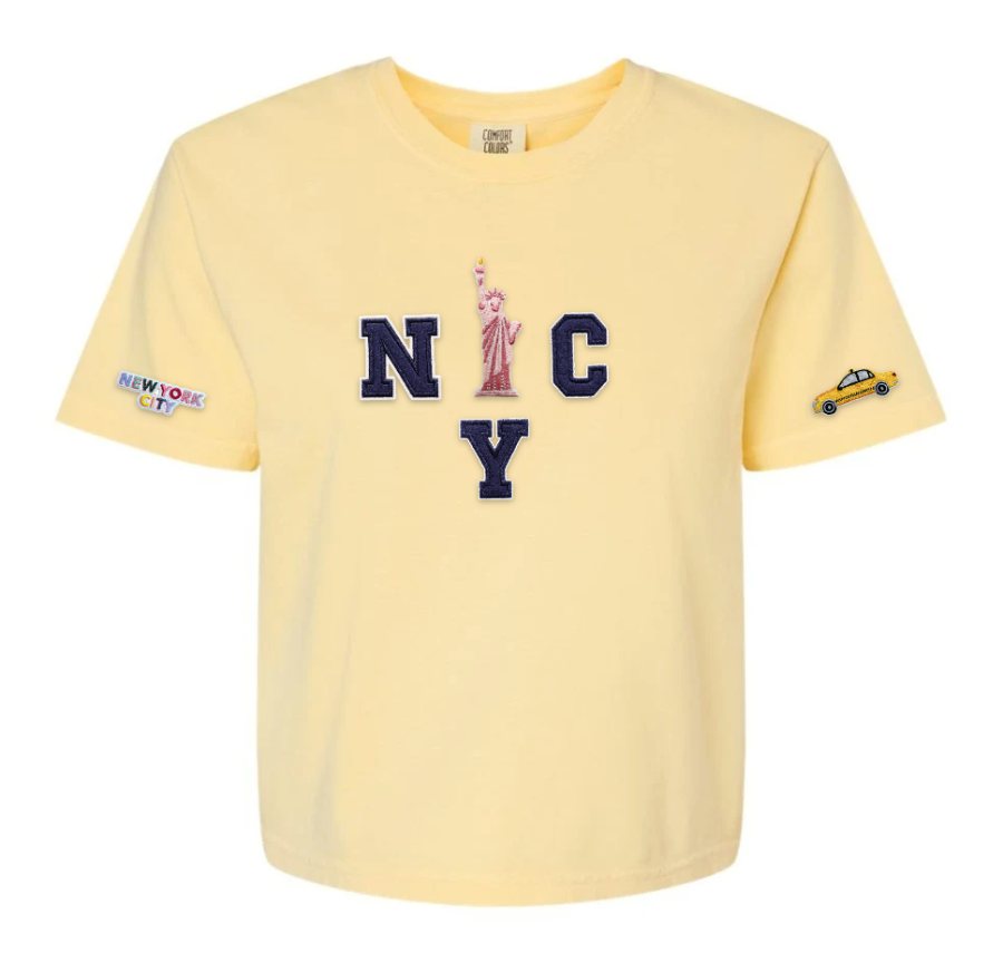 NYC Custom Top: Crop Top in Yellow / S with 6 patches
